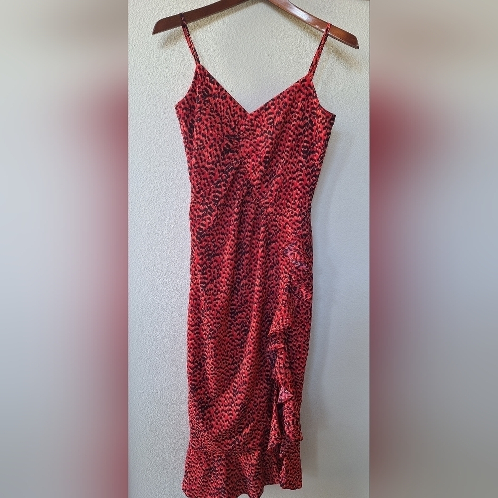 Bardot Lexie Midi Dress Leopard Print Ruffle Womens Size 6